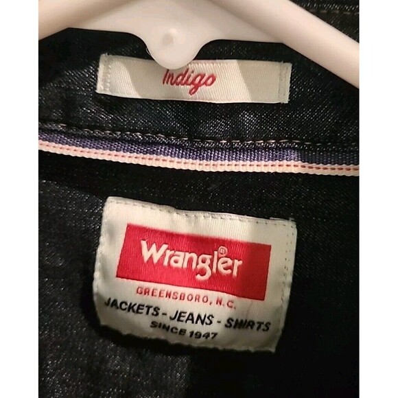 Wrangler Denim  Long Sleeve Button Up Shirt Mens Indigo Size M Pearl Snap Wester - Picture 4 of 10